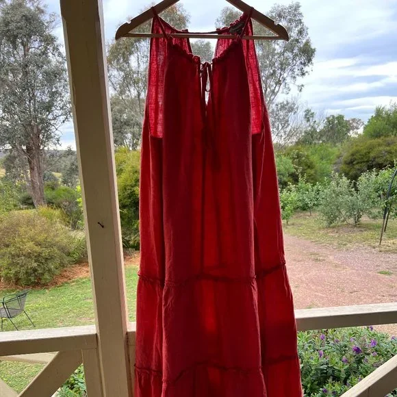 Sussan Sz 18 Colour Terracotta /Rust Relaxed 100% Linen Dress - Picture 5 of 11